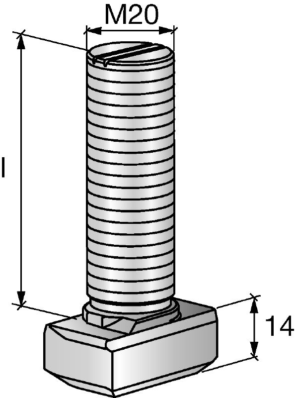 Perno en T con muescas HBC-C-N Pernos en T con muescas capaces de soportar cargas de tracción y cargas cortantes perpendiculares y paralelas (cargas 3D)