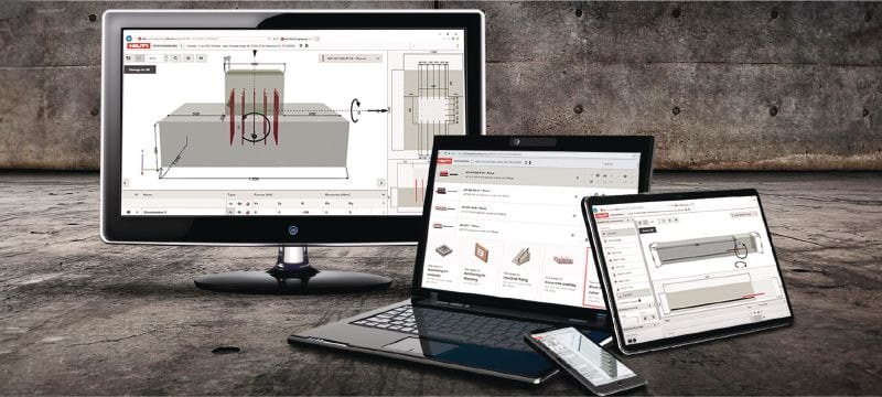 Conjunto de soluciones PROFIS Engineering, software de diseño de estructuras Software de diseño de anclajes de ingeniería estructural con códigos y aprobaciones, cálculos basados en el método de los elementos finitos por componentes y diversos métodos de fijación Aplicaciones 1