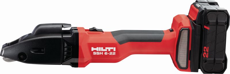 Cortadoras para metal a batería SSH 6-22 Cortadora de doble corte y alta capacidad a batería para corte rápido de chapas de metal y perfiles de hasta 2,5 mm y calibre 12; incluye las hojas SSH CS de Hilti (plataforma de batería Nuron)